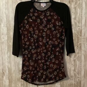 LuLaRoe Black and Brown Floral Long Sleeve Randy Top